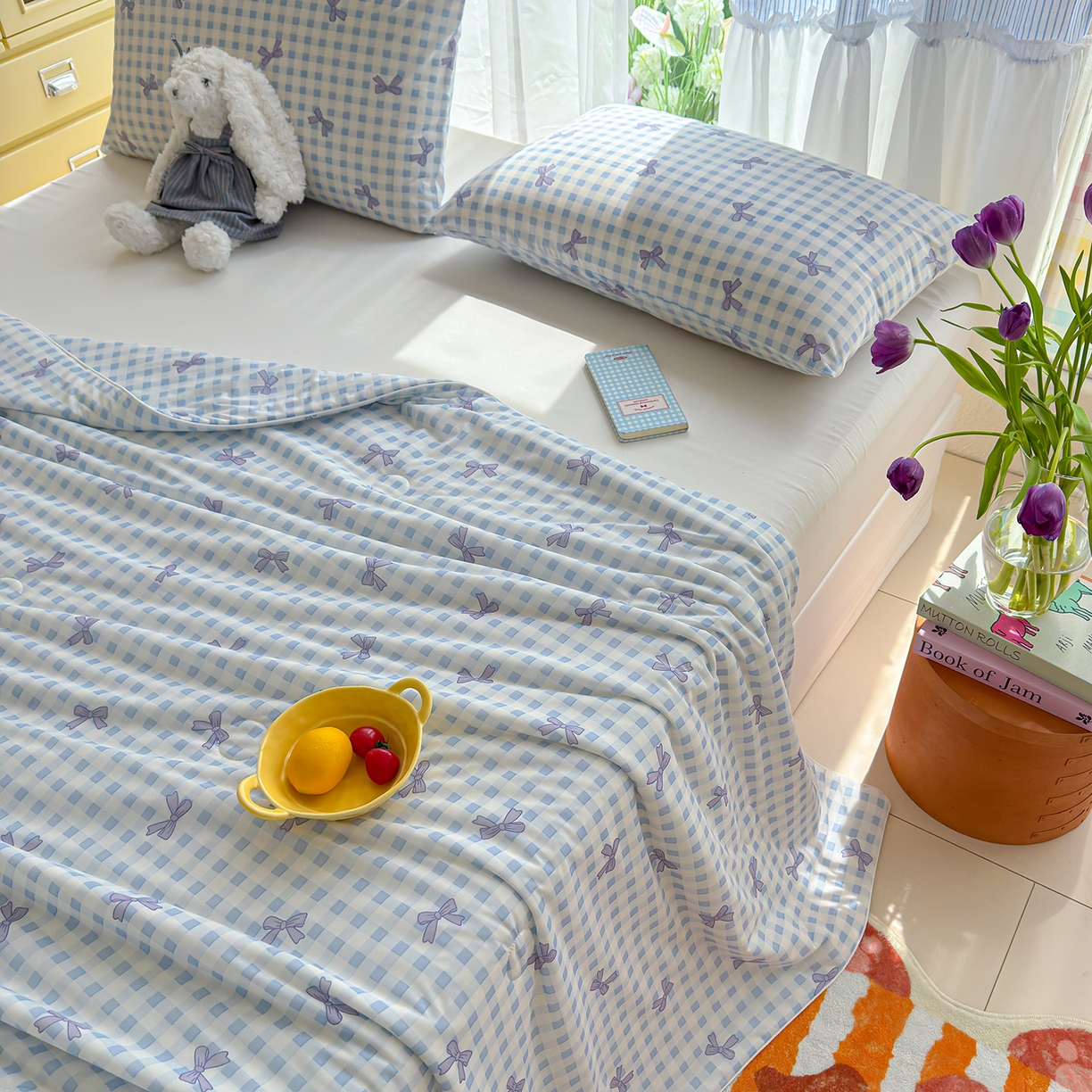 91家纺网 家纺一手货源 找家纺 弗苓家纺 2026新款麻绳款锦氨凉感丝夏被夏凉被空调被 蝴蝶结