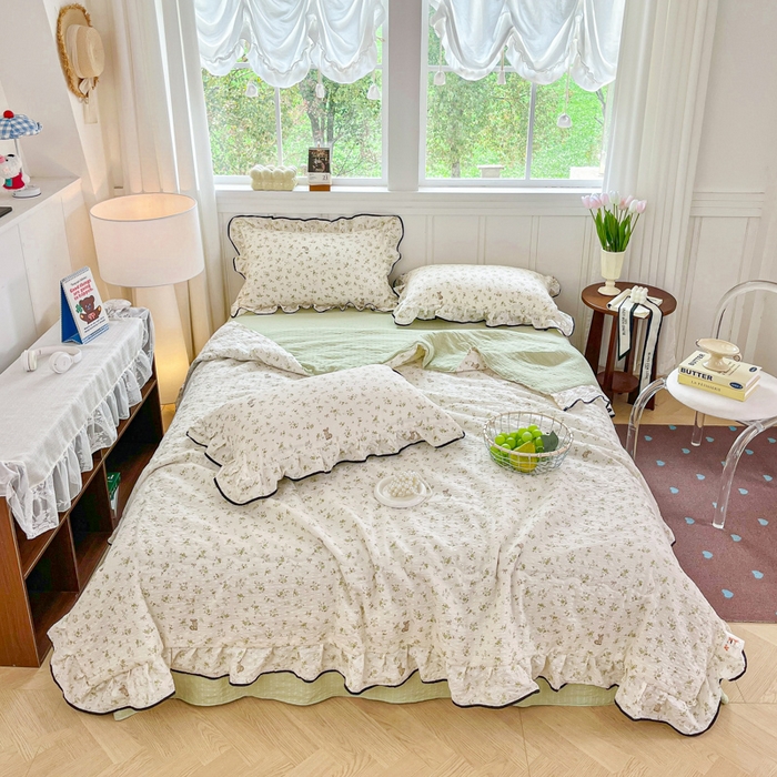 91家纺网 家纺一手货源 找家纺 （总）利禾家纺 2026新款法式花边泡芙纱夏被四件套