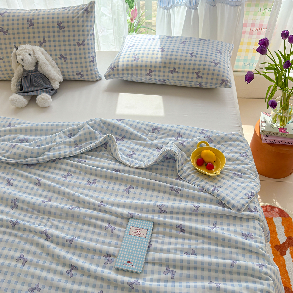 91家纺网 家纺一手货源 找家纺 弗苓家纺 2026新款麻绳款锦氨凉感丝夏被夏凉被空调被 蝴蝶结