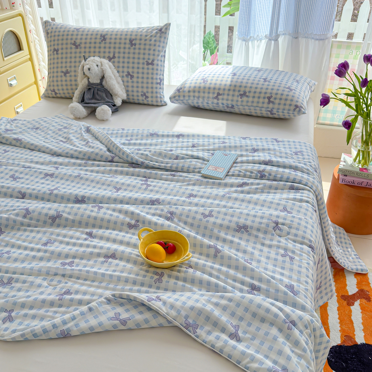 91家纺网 家纺一手货源 找家纺 弗苓家纺 2026新款麻绳款锦氨凉感丝夏被夏凉被空调被 蝴蝶结