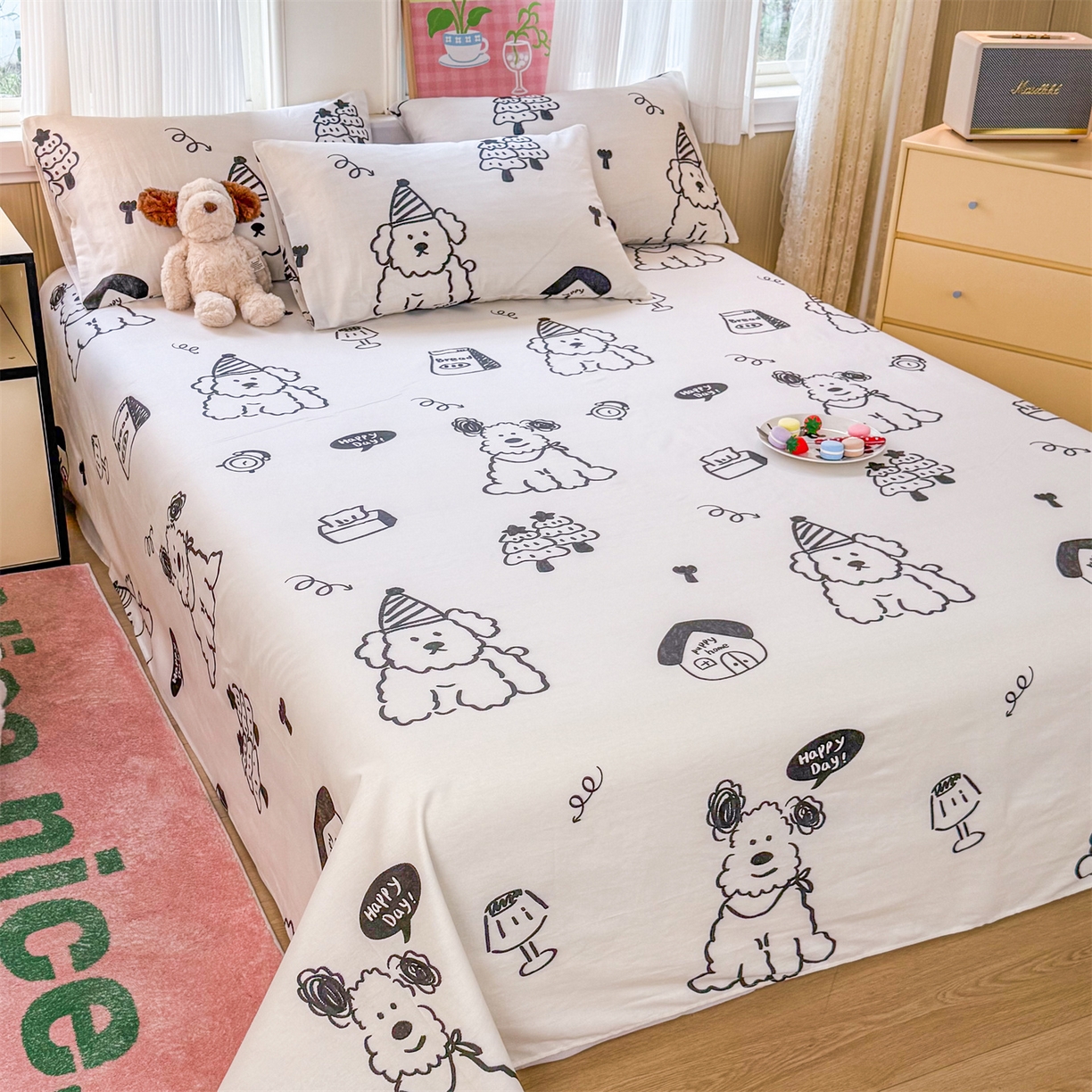 91家纺网 家纺一手货源 找家纺 （总）晨晨家纺 2026春夏新款小清新全棉纯棉印花床单三件套