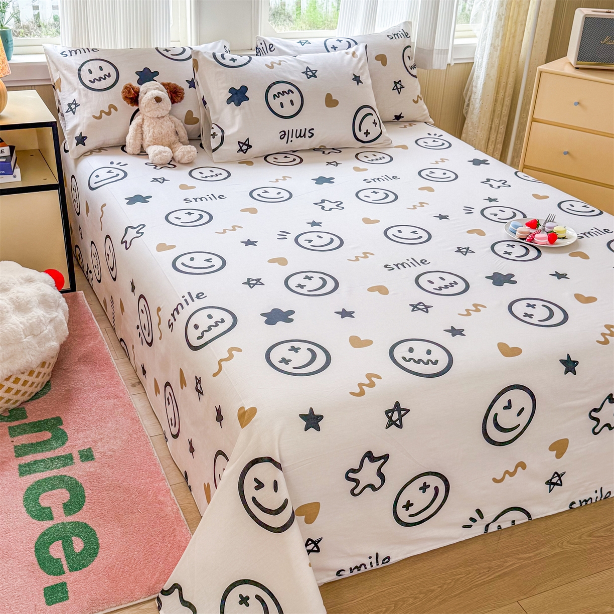 91家纺网 家纺一手货源 找家纺 （总）晨晨家纺 2026春夏新款小清新全棉纯棉印花床单三件套