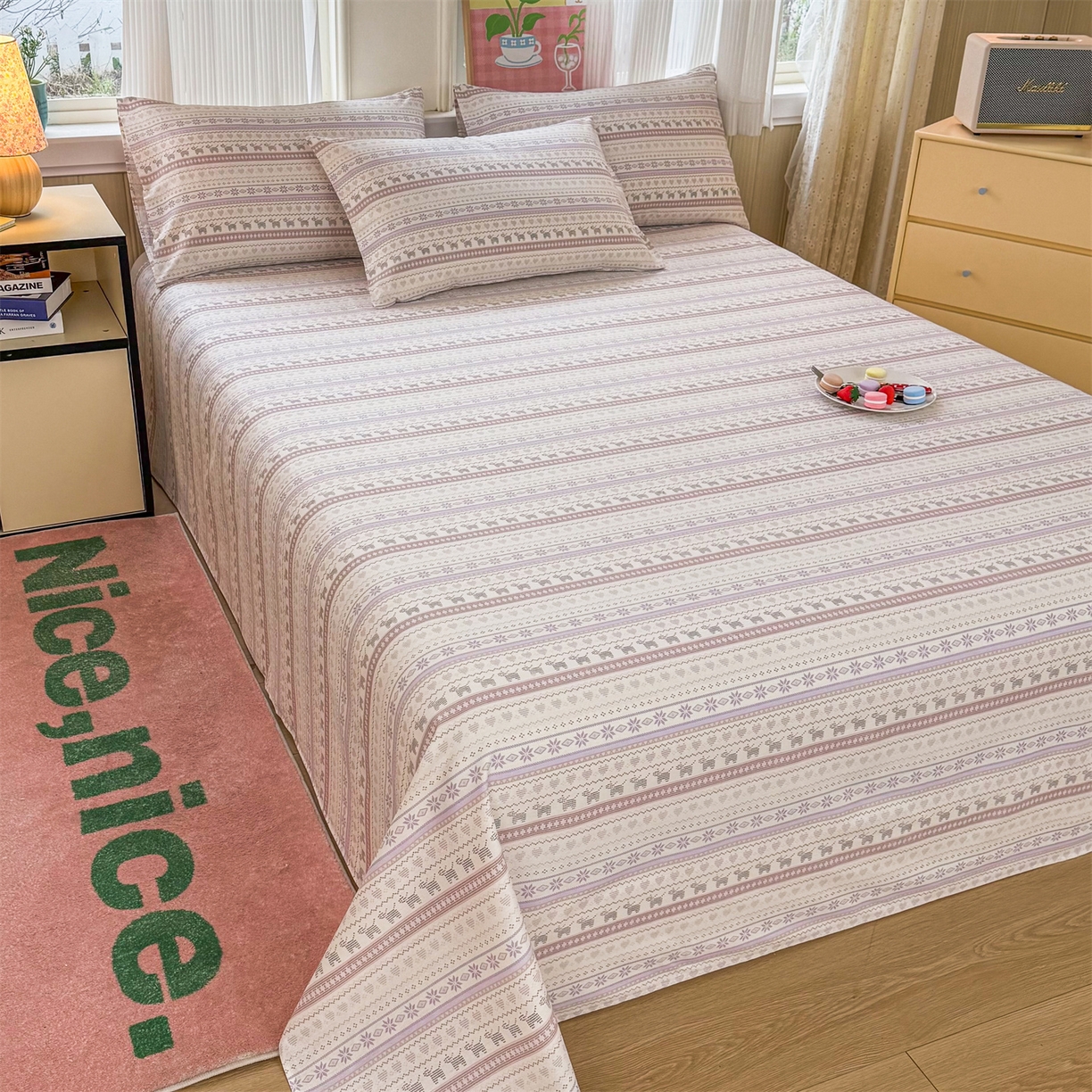 91家纺网 家纺一手货源 找家纺 （总）晨晨家纺 2026春夏新款小清新全棉纯棉印花床单三件套