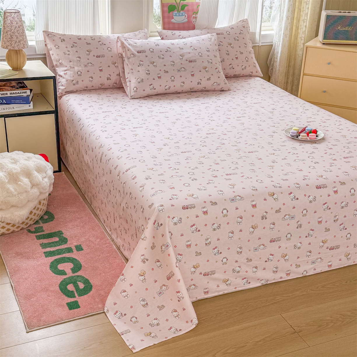 91家纺网 家纺一手货源 找家纺 （总）晨晨家纺 2026春夏新款小清新全棉纯棉印花床单三件套