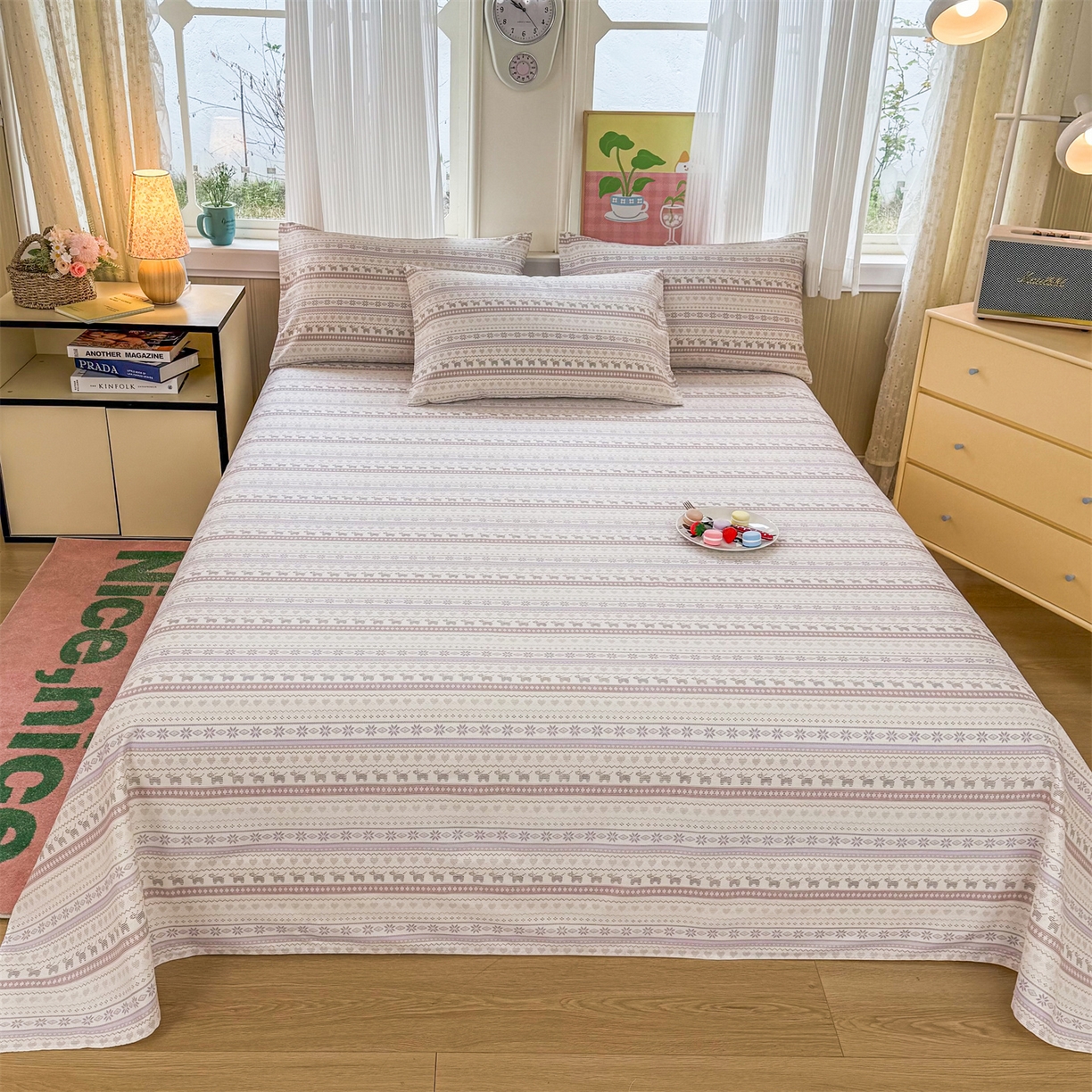 91家纺网 家纺一手货源 找家纺 晨晨家纺 2026春夏新款小清新全棉纯棉印花床单三件套 波西米亚