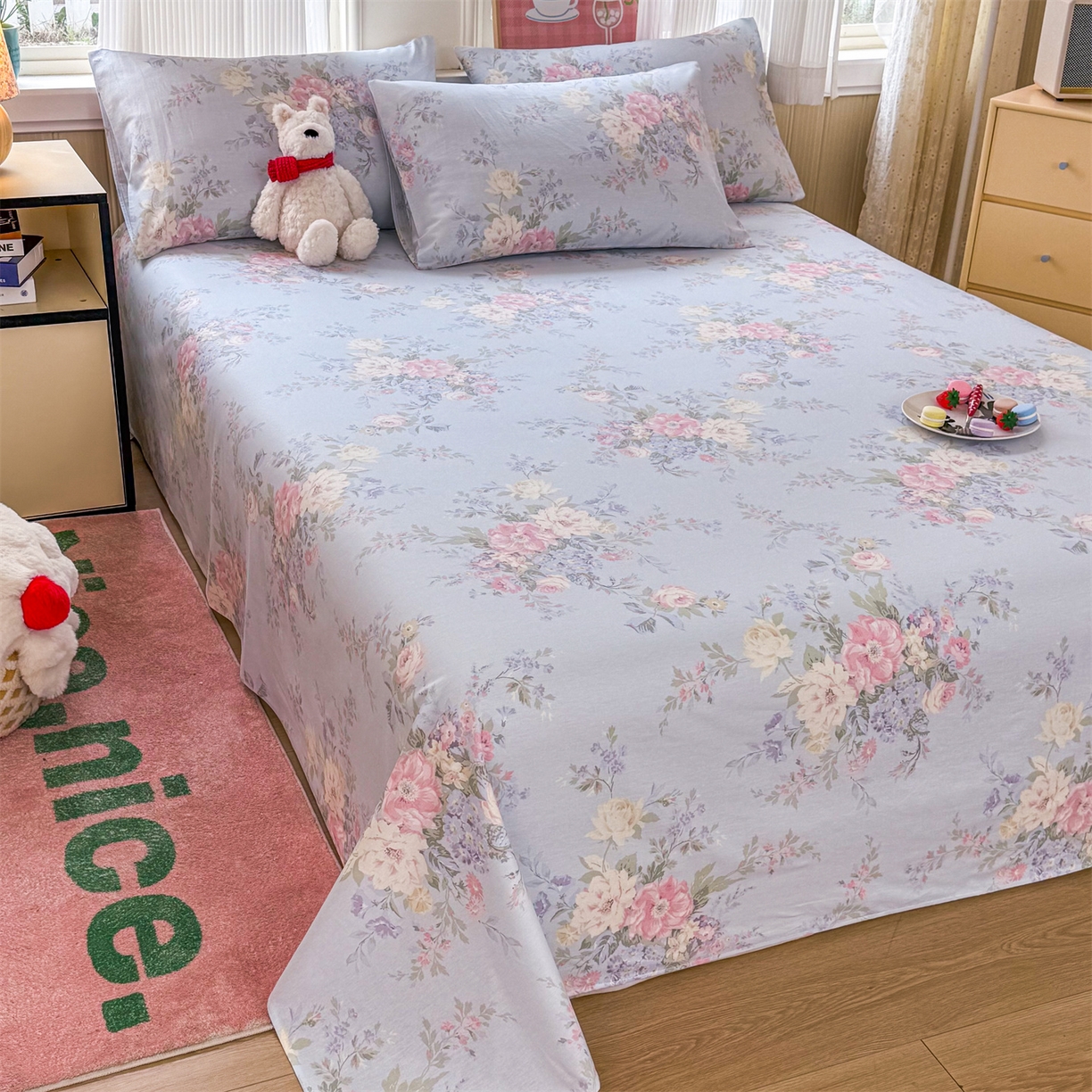 91家纺网 家纺一手货源 找家纺 （总）晨晨家纺 2026春夏新款小清新全棉纯棉印花床单三件套