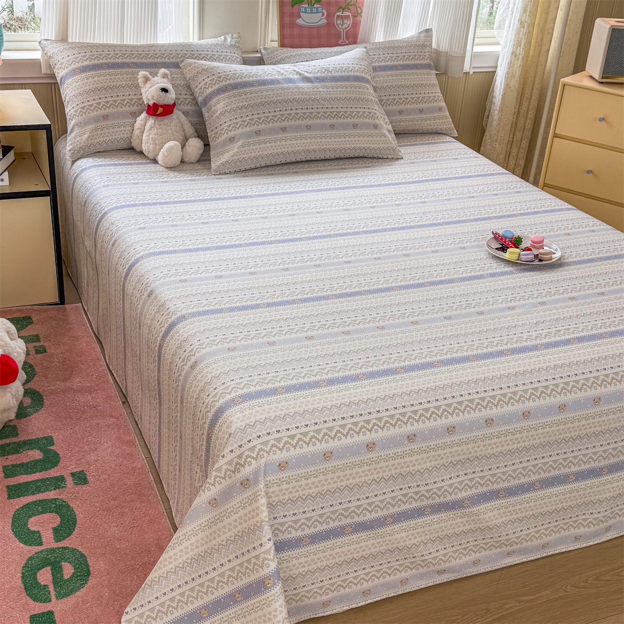 91家纺网 家纺一手货源 找家纺 （总）晨晨家纺 2026春夏新款小清新全棉纯棉印花床单三件套