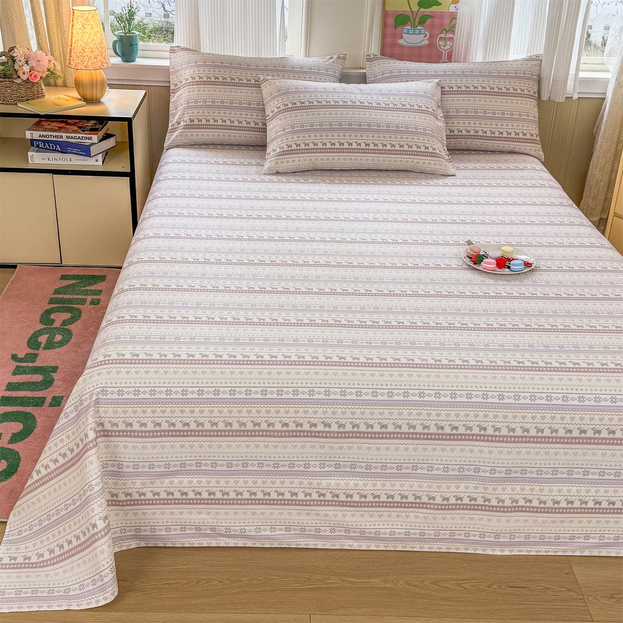 91家纺网 家纺一手货源 找家纺 晨晨家纺 2026春夏新款小清新全棉纯棉印花床单三件套 波西米亚