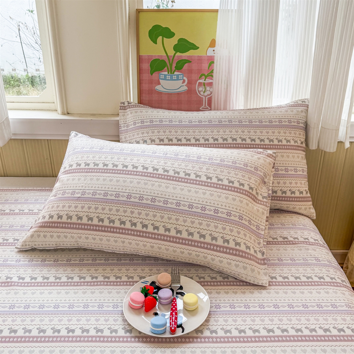 91家纺网 家纺一手货源 找家纺 晨晨家纺 2026春夏新款小清新全棉纯棉印花床单三件套 波西米亚