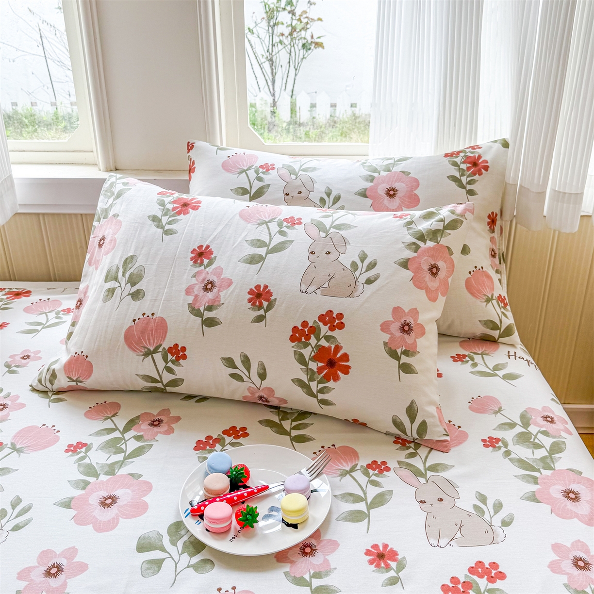 91家纺网 家纺一手货源 找家纺 晨晨家纺 2026春夏新款小清新全棉纯棉印花床单三件套 丛林意趣