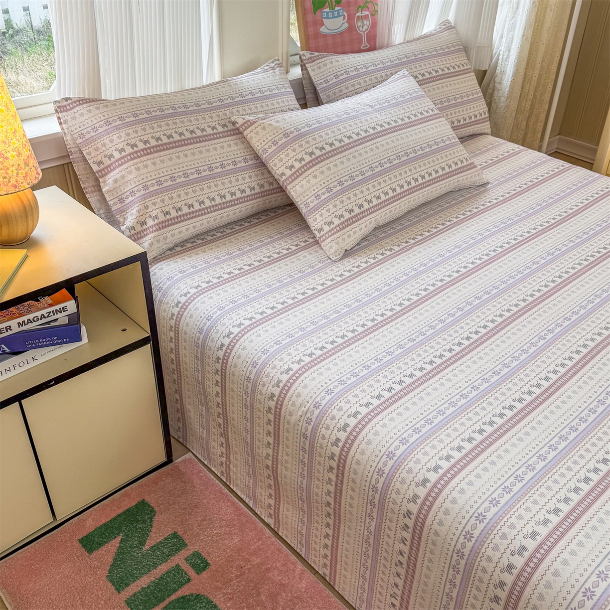 91家纺网 家纺一手货源 找家纺 晨晨家纺 2026春夏新款小清新全棉纯棉印花床单三件套 波西米亚