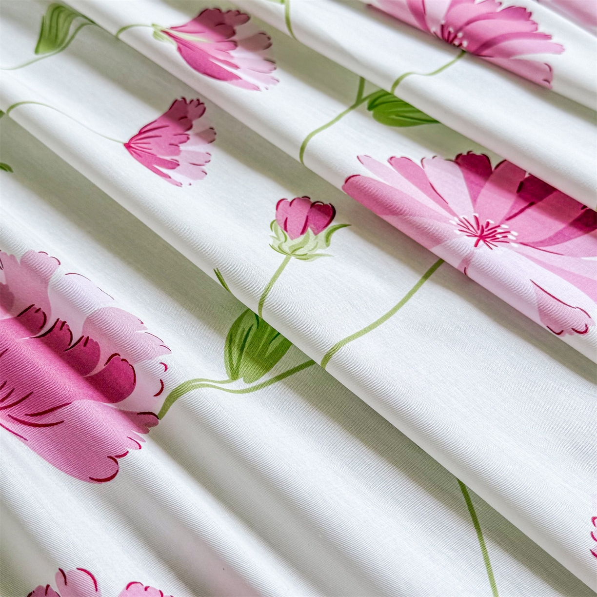 91家纺网 家纺一手货源 找家纺 晨晨家纺 2026春夏新款小清新全棉纯棉印花床单三件套 晚风轻漫