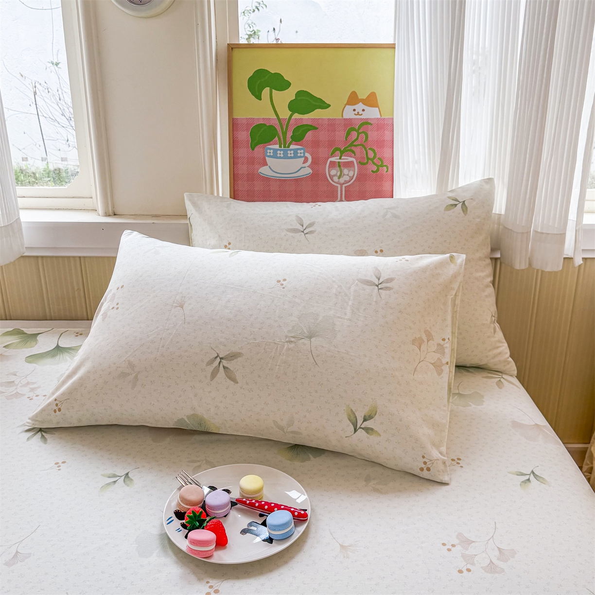 91家纺网 家纺一手货源 找家纺 晨晨家纺 2026春夏新款小清新全棉纯棉印花床单三件套 幸运叶