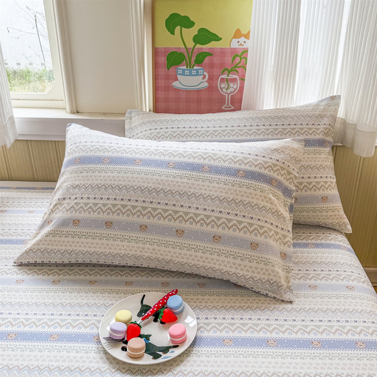 91家纺网 家纺一手货源 找家纺 晨晨家纺 2026春夏新款小清新全棉纯棉印花床单三件套 塞浦路斯