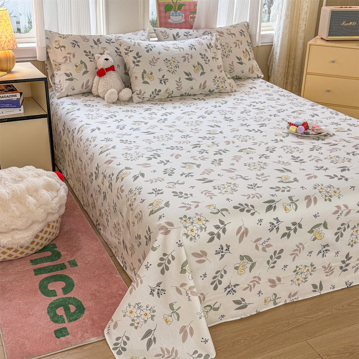 91家纺网 家纺一手货源 找家纺 （总）晨晨家纺 2026春夏新款小清新全棉纯棉印花床单三件套