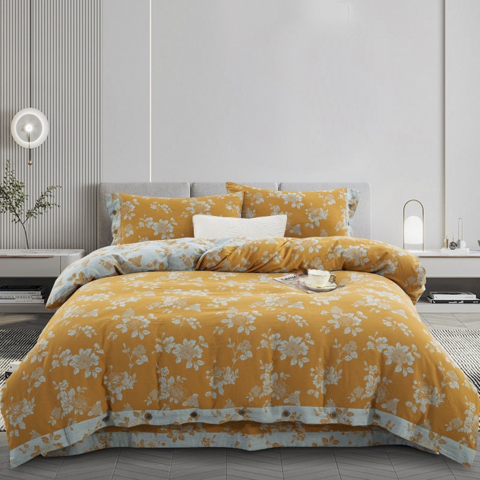 91家纺网 家纺一手货源 找家纺 云天家纺 2026新款A类全棉纯棉色织提花双层纱纽扣款四件套 春风十里橘