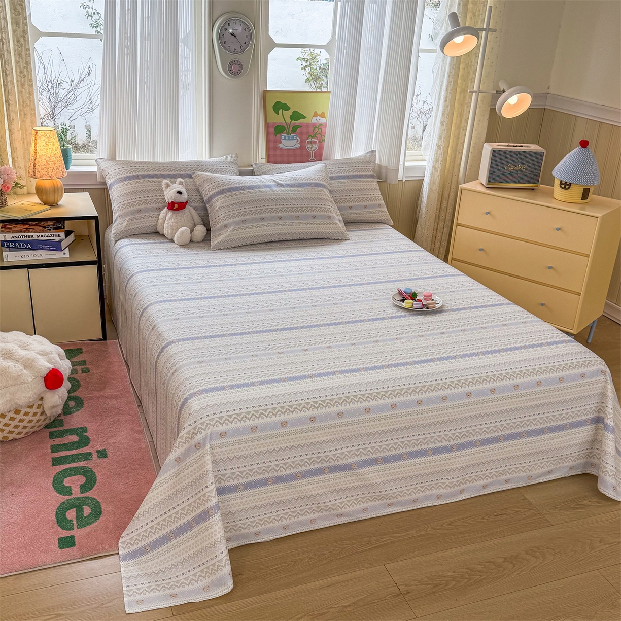 91家纺网 家纺一手货源 找家纺 晨晨家纺 2026春夏新款小清新全棉纯棉印花床单三件套 塞浦路斯