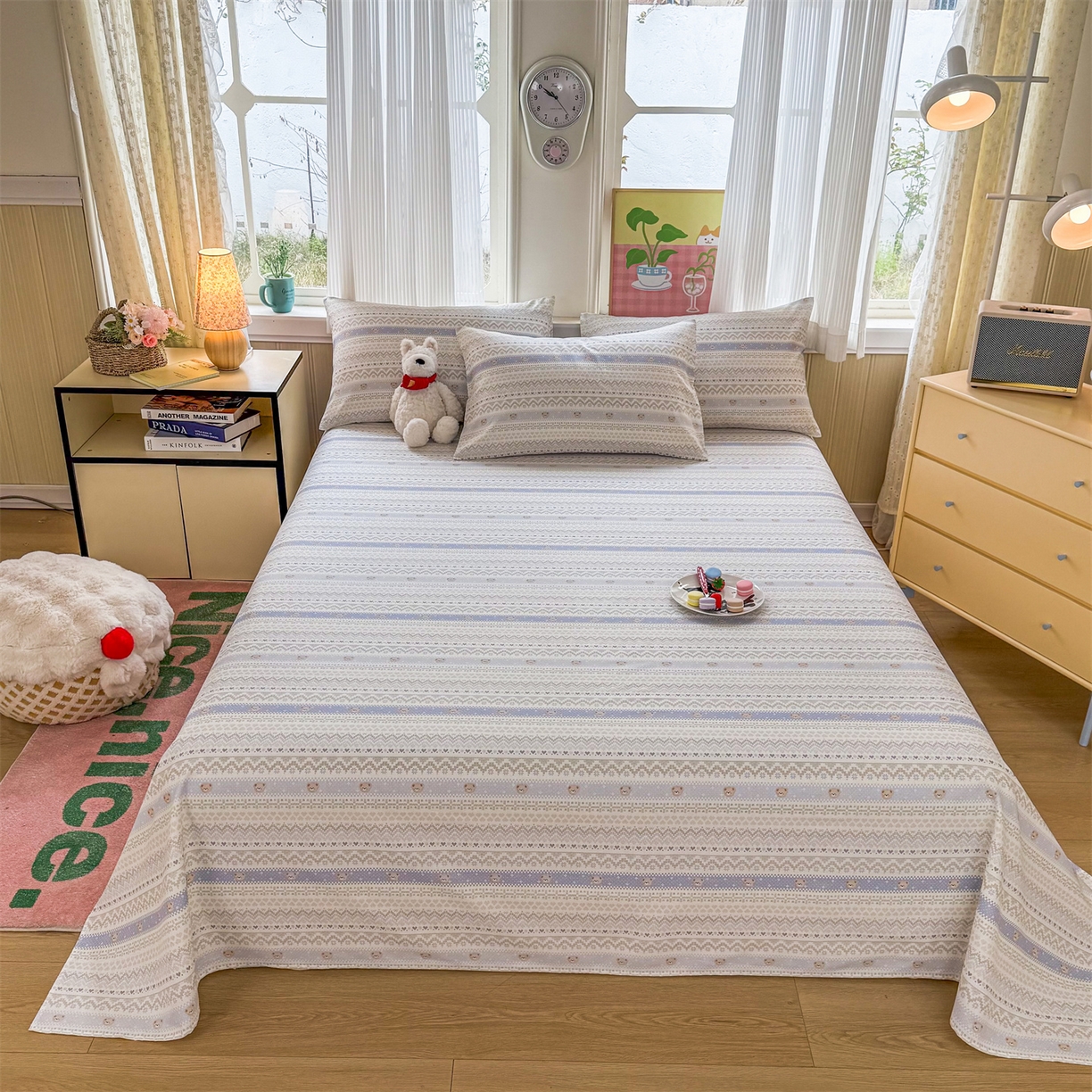 91家纺网 家纺一手货源 找家纺 晨晨家纺 2026春夏新款小清新全棉纯棉印花床单三件套 塞浦路斯