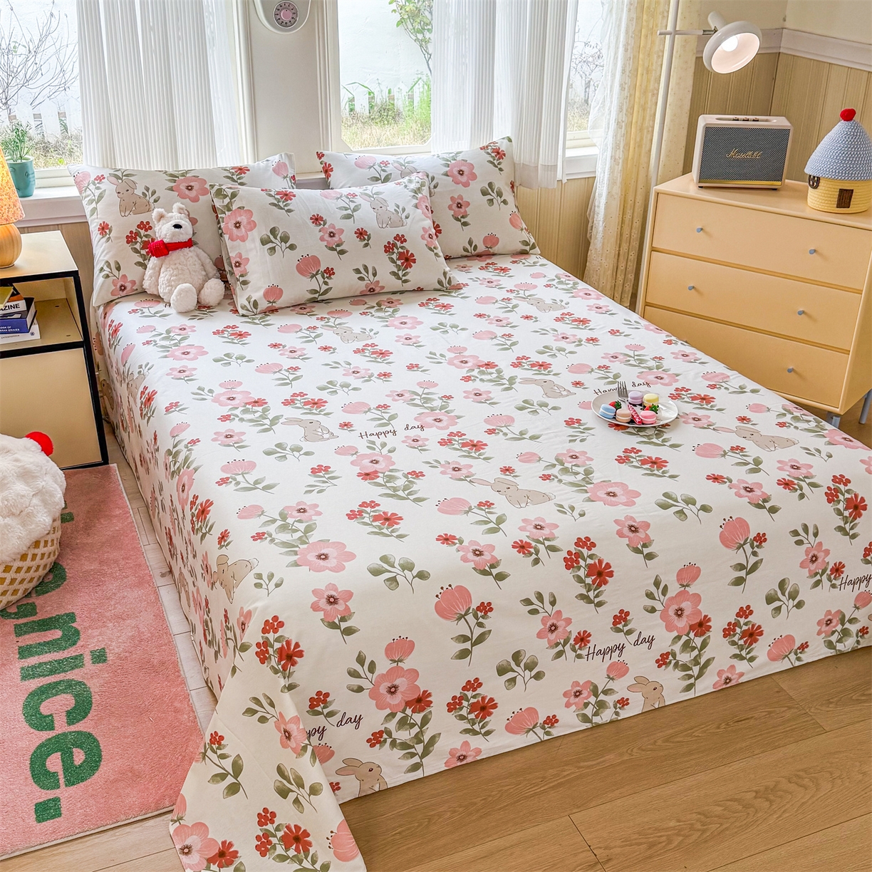 晨晨家纺 2026春夏新款小清新全棉纯棉印花床单三件套 丛林意趣