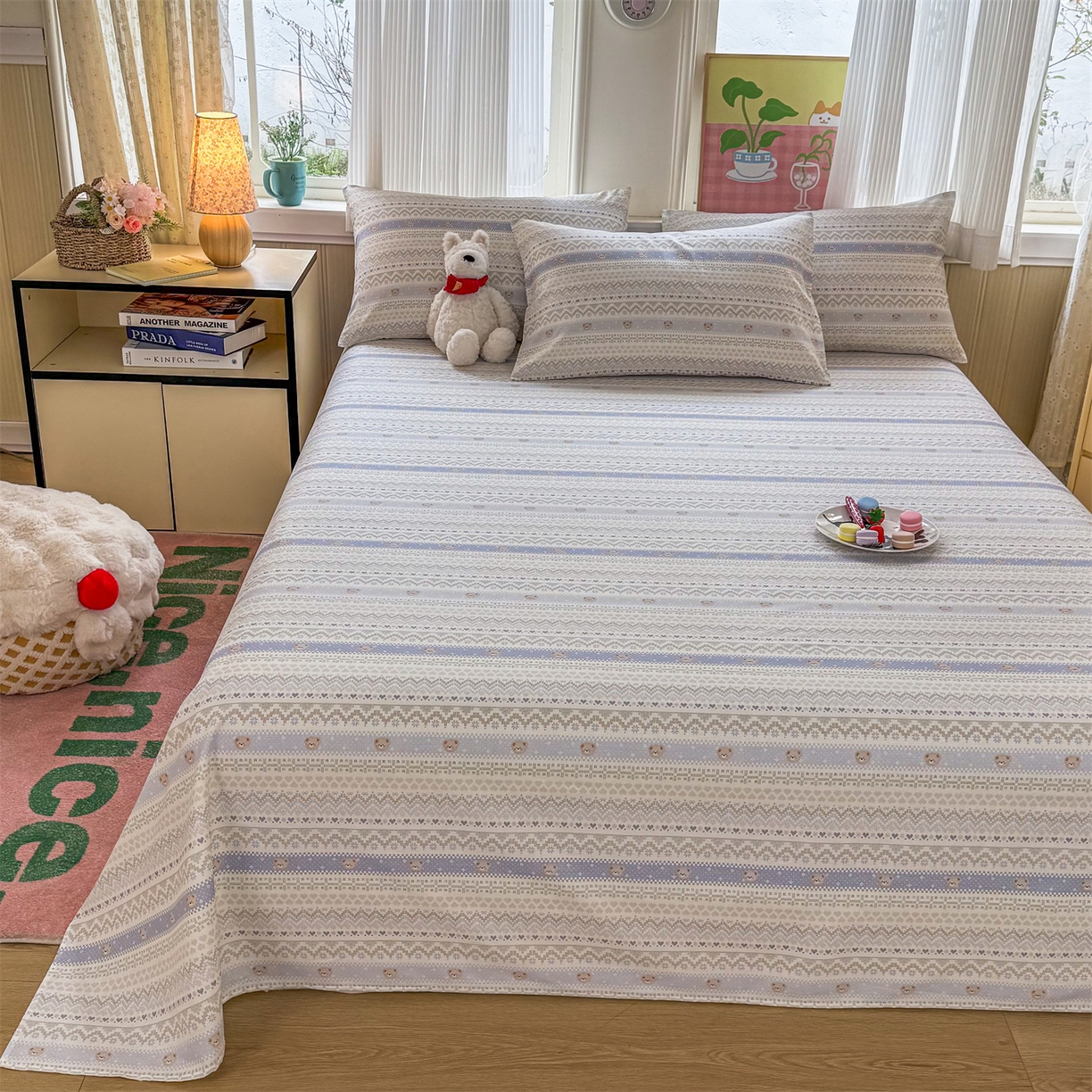 91家纺网 家纺一手货源 找家纺 晨晨家纺 2026春夏新款小清新全棉纯棉印花床单三件套 塞浦路斯