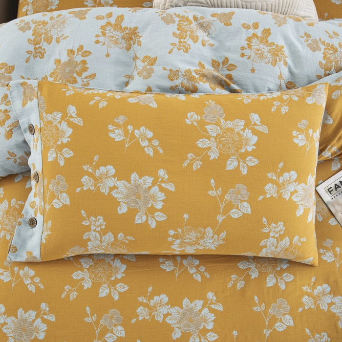 91家纺网 家纺一手货源 找家纺 云天家纺 2026新款A类全棉纯棉色织提花双层纱纽扣款四件套 春风十里橘