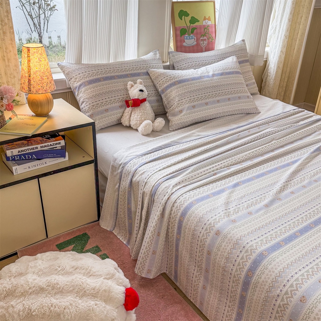 91家纺网 家纺一手货源 找家纺 晨晨家纺 2026春夏新款小清新全棉纯棉印花床单三件套 塞浦路斯