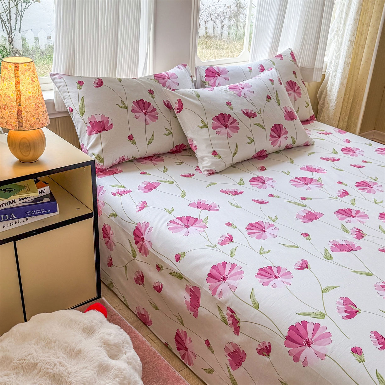 91家纺网 家纺一手货源 找家纺 晨晨家纺 2026春夏新款小清新全棉纯棉印花床单三件套 晚风轻漫