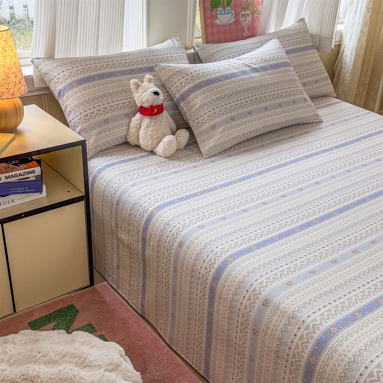 91家纺网 家纺一手货源 找家纺 晨晨家纺 2026春夏新款小清新全棉纯棉印花床单三件套 塞浦路斯