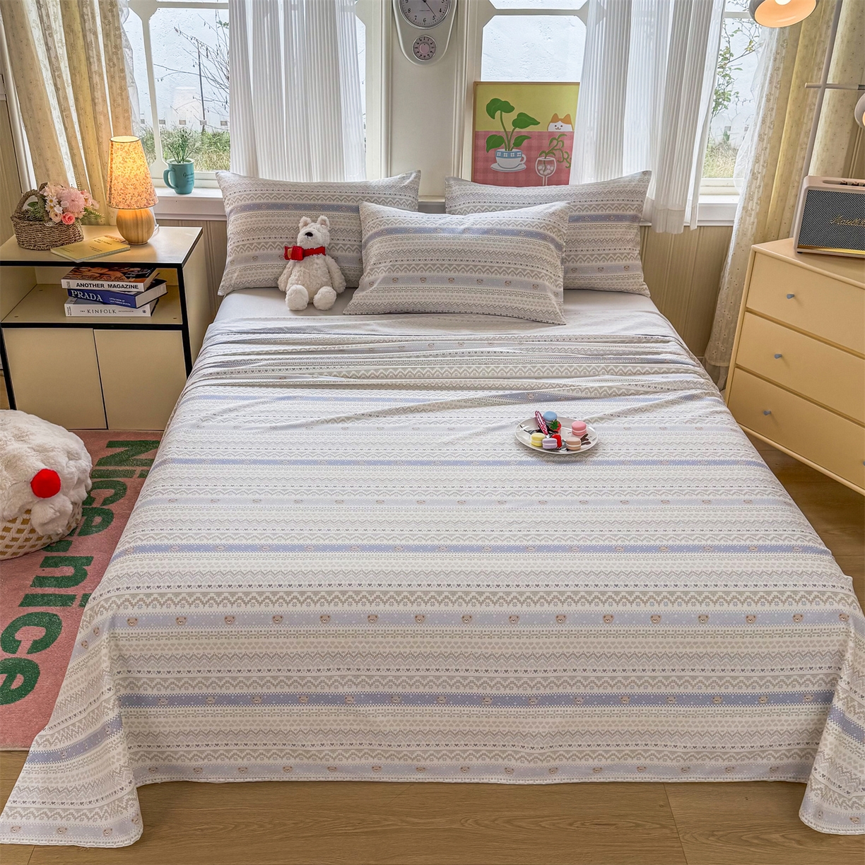 91家纺网 家纺一手货源 找家纺 晨晨家纺 2026春夏新款小清新全棉纯棉印花床单三件套 塞浦路斯