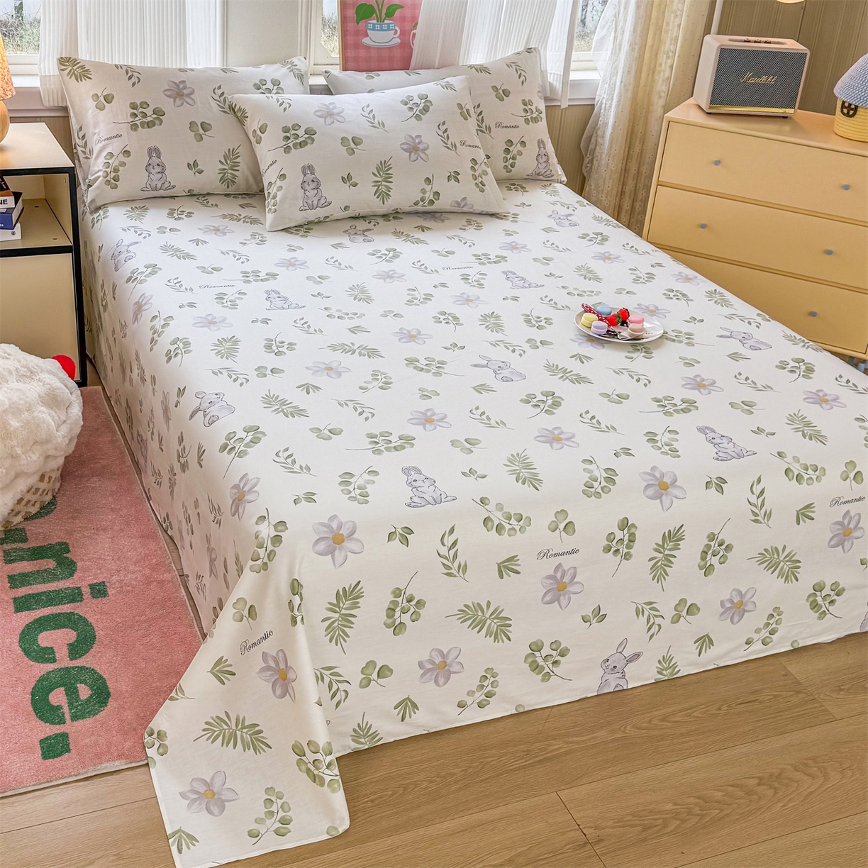 91家纺网 家纺一手货源 找家纺 （总）晨晨家纺 2026春夏新款小清新全棉纯棉印花床单三件套