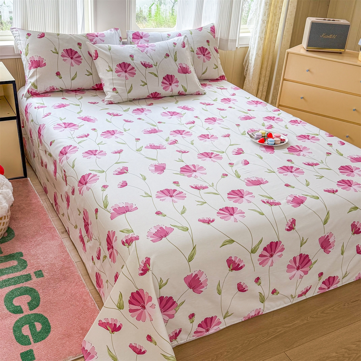 晨晨家纺 2026春夏新款小清新全棉纯棉印花床单三件套 晚风轻漫