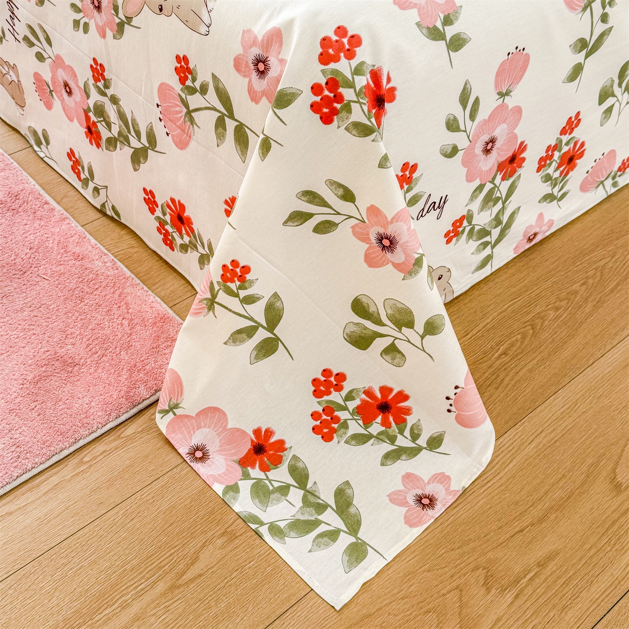 91家纺网 家纺一手货源 找家纺 晨晨家纺 2026春夏新款小清新全棉纯棉印花床单三件套 丛林意趣