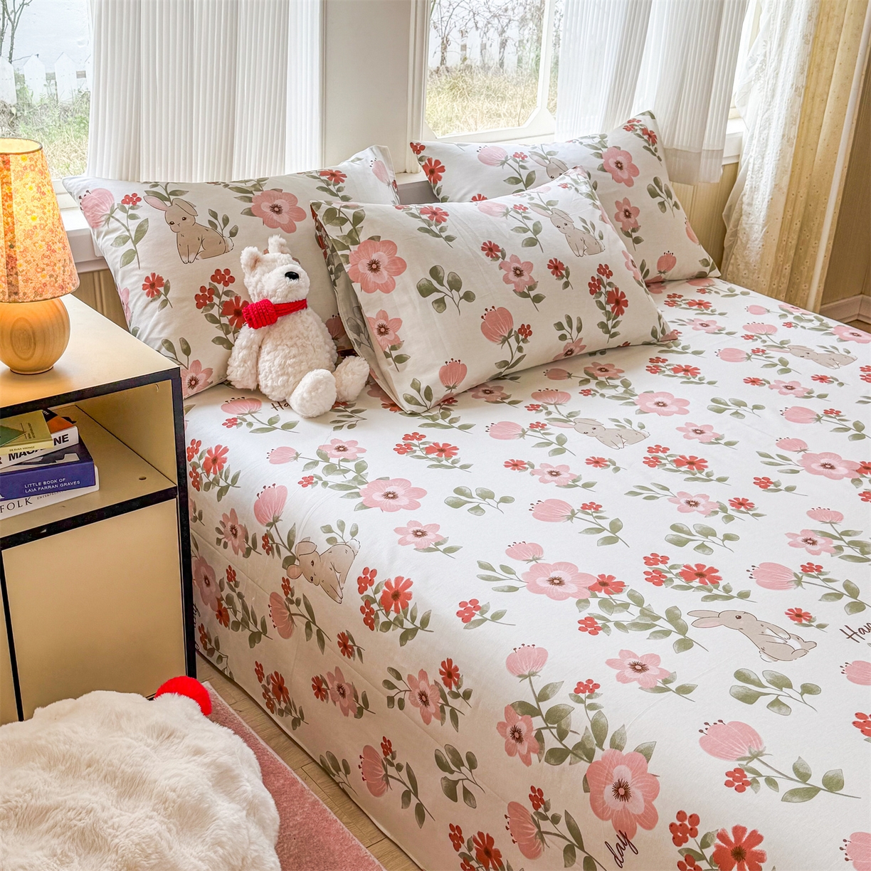 91家纺网 家纺一手货源 找家纺 晨晨家纺 2026春夏新款小清新全棉纯棉印花床单三件套 丛林意趣