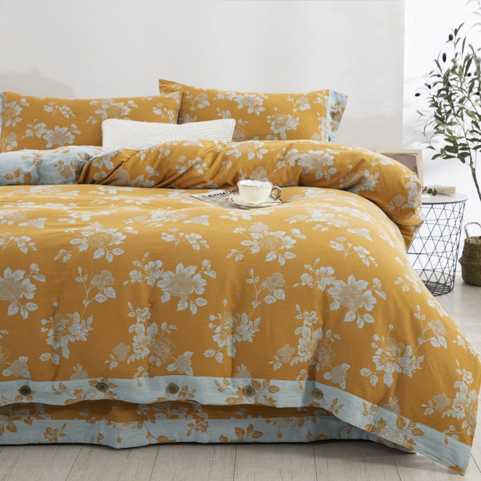 91家纺网 家纺一手货源 找家纺 云天家纺 2026新款A类全棉纯棉色织提花双层纱纽扣款四件套 春风十里橘