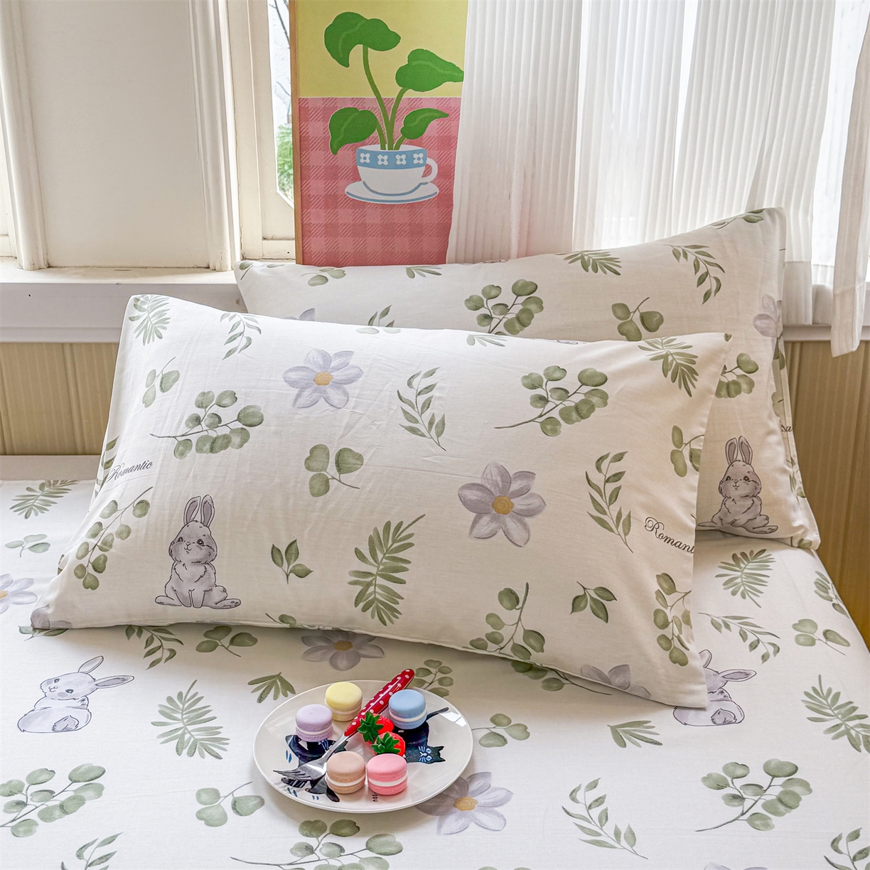 91家纺网 家纺一手货源 找家纺 晨晨家纺 2026春夏新款小清新全棉纯棉印花床单三件套 安妮兔