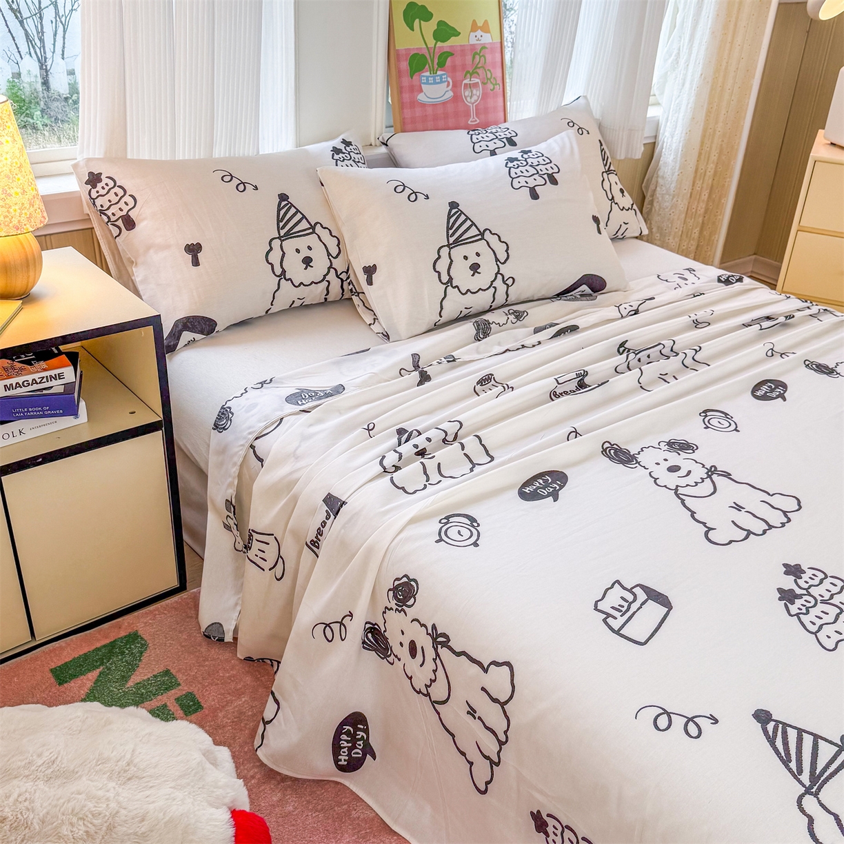 91家纺网 家纺一手货源 找家纺 晨晨家纺 2026春夏新款小清新全棉纯棉印花床单三件套 布鲁斯