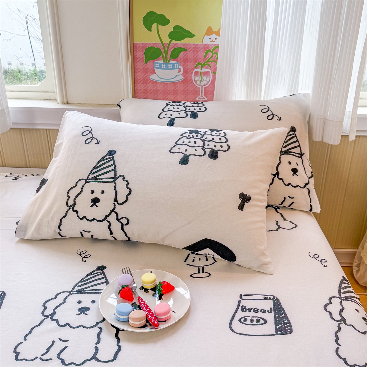 91家纺网 家纺一手货源 找家纺 晨晨家纺 2026春夏新款小清新全棉纯棉印花床单三件套 布鲁斯