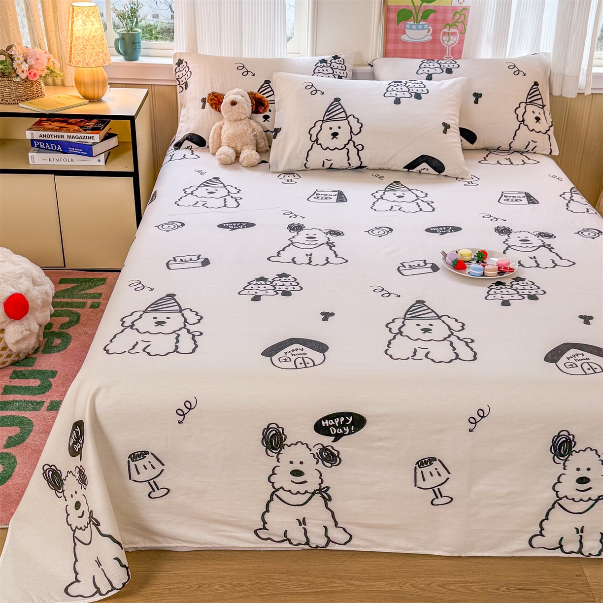 91家纺网 家纺一手货源 找家纺 晨晨家纺 2026春夏新款小清新全棉纯棉印花床单三件套 布鲁斯