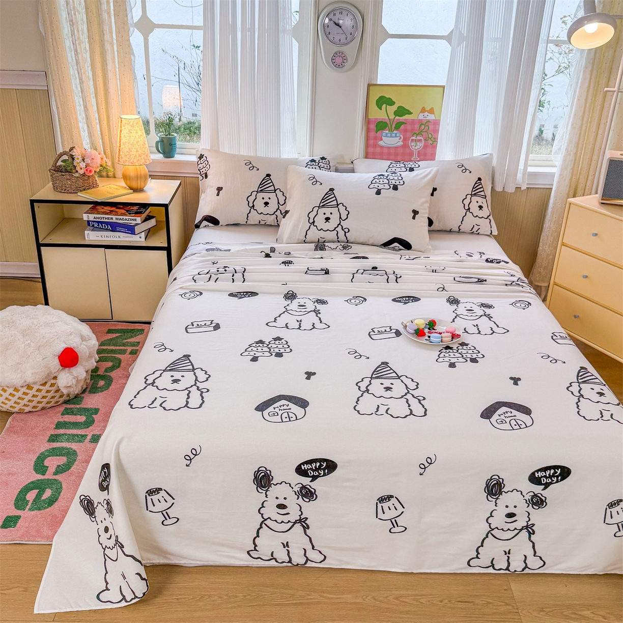 91家纺网 家纺一手货源 找家纺 晨晨家纺 2026春夏新款小清新全棉纯棉印花床单三件套 布鲁斯