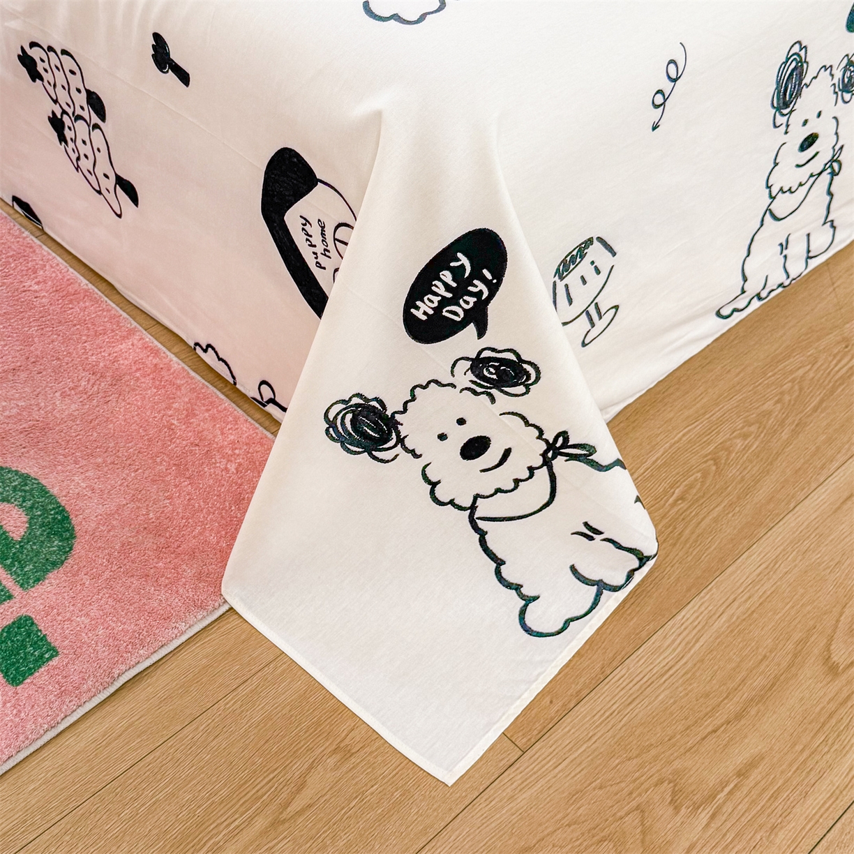 91家纺网 家纺一手货源 找家纺 晨晨家纺 2026春夏新款小清新全棉纯棉印花床单三件套 布鲁斯