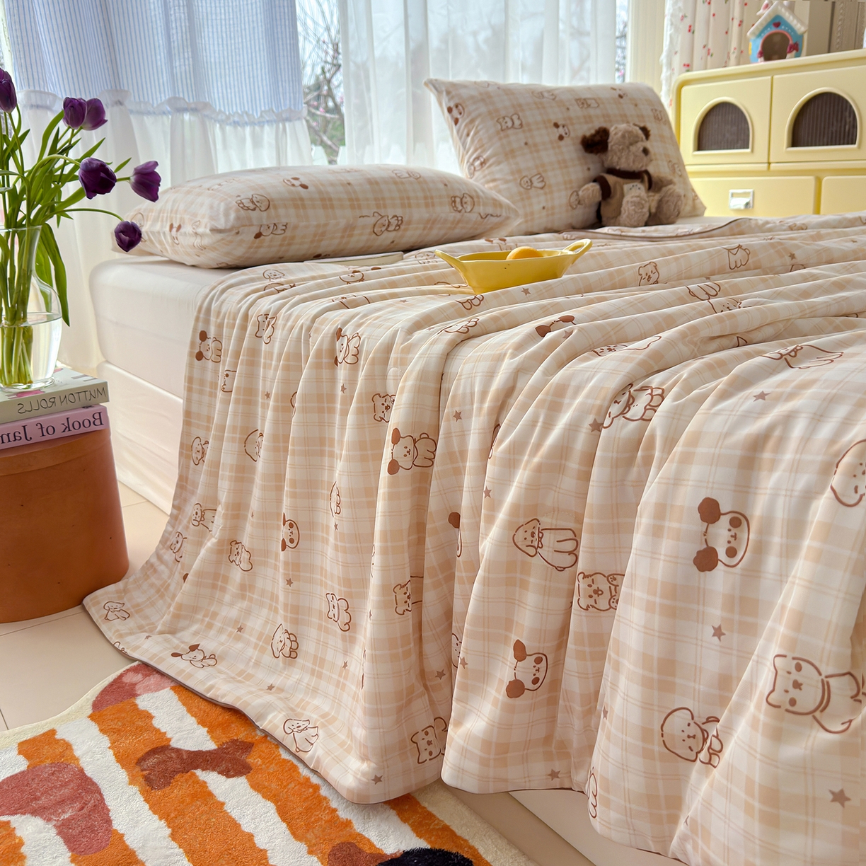 91家纺网 家纺一手货源 找家纺 弗苓家纺 2026新款麻绳款锦氨凉感丝夏被夏凉被空调被 线条狗