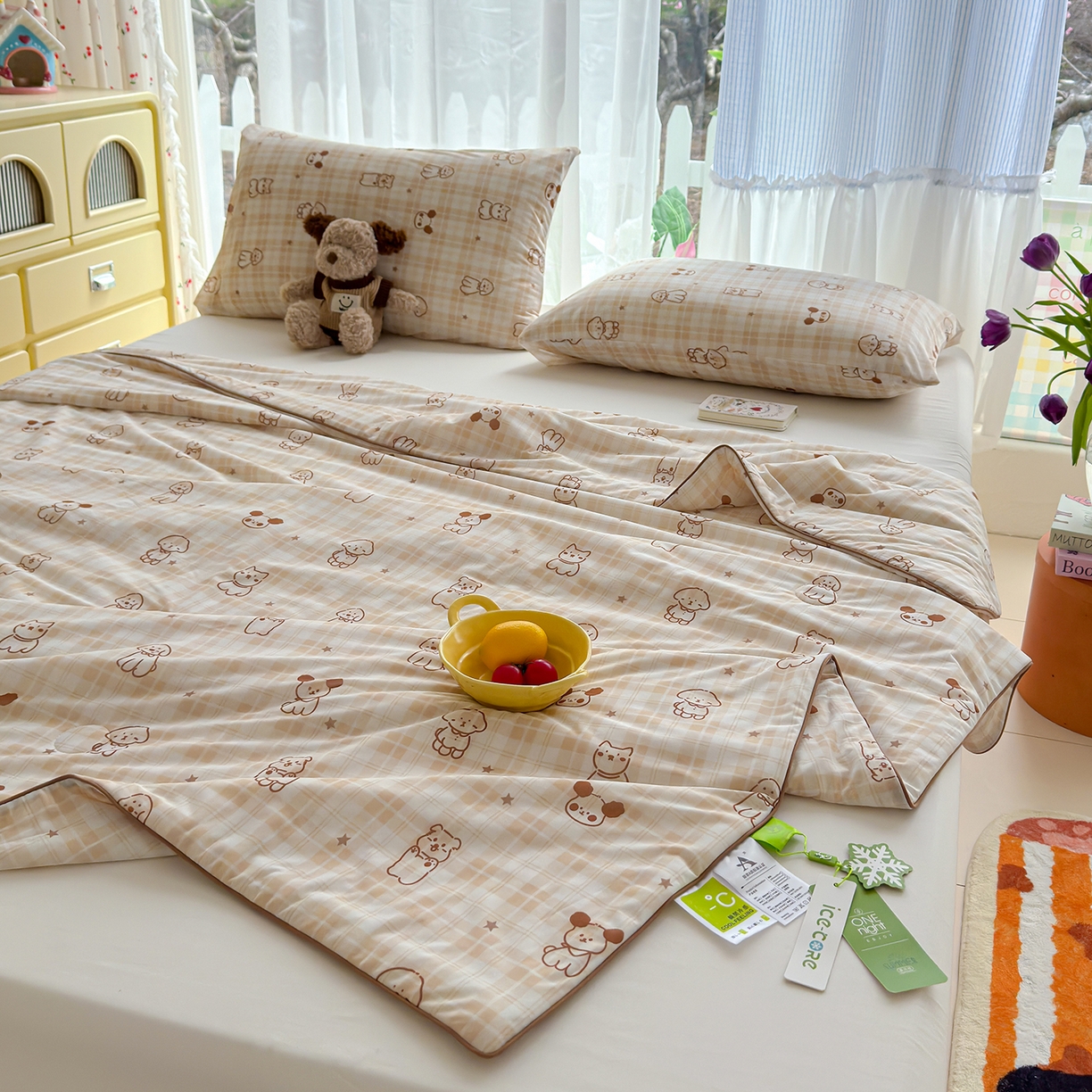 91家纺网 家纺一手货源 找家纺 弗苓家纺 2026新款麻绳款锦氨凉感丝夏被夏凉被空调被 线条狗