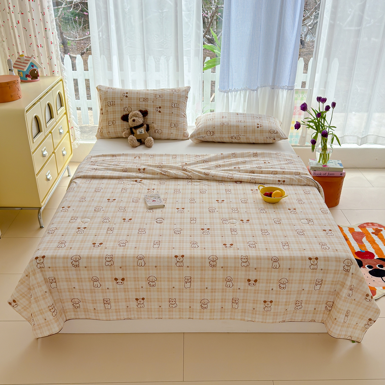 91家纺网 家纺一手货源 找家纺 弗苓家纺 2026新款麻绳款锦氨凉感丝夏被夏凉被空调被 线条狗