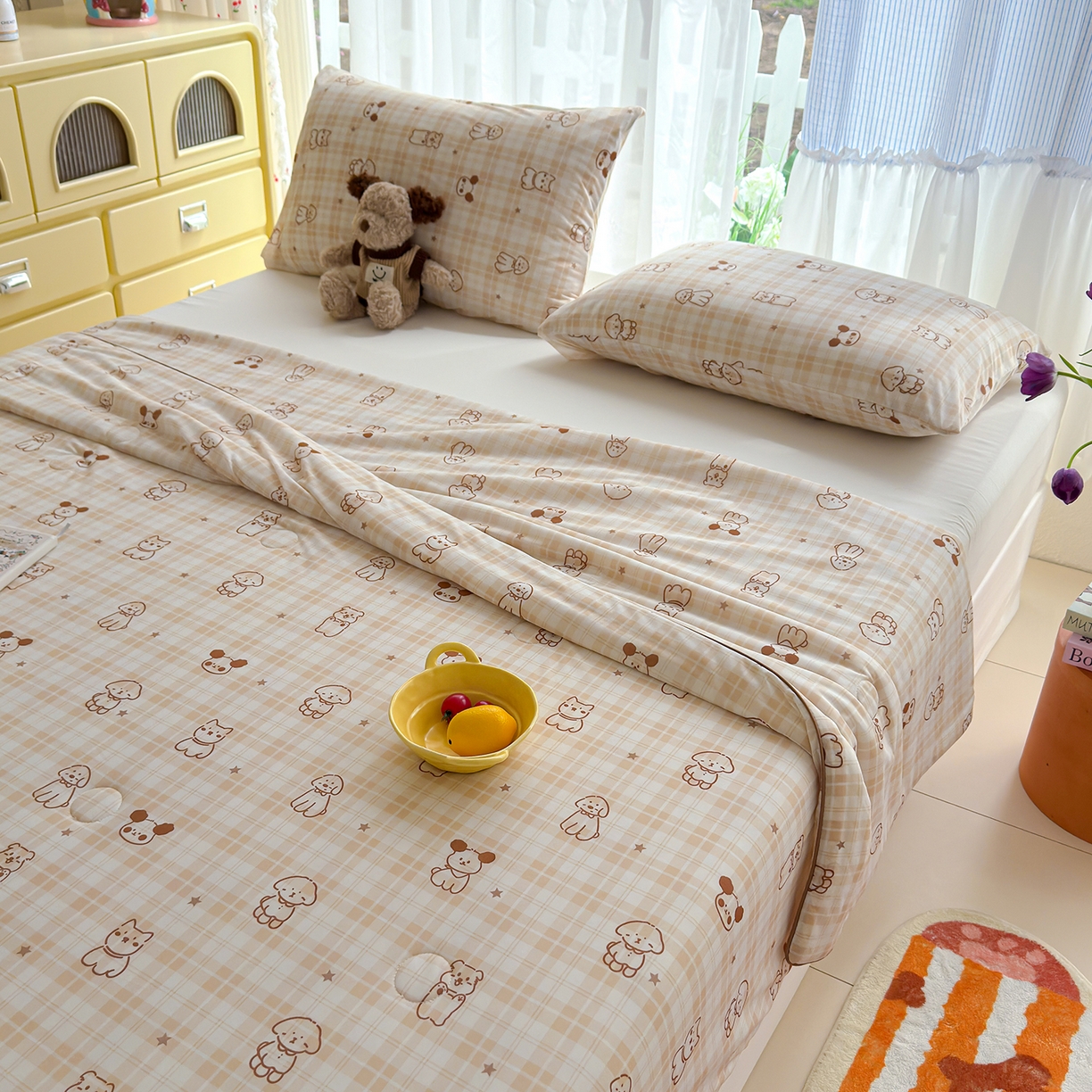 91家纺网 家纺一手货源 找家纺 弗苓家纺 2026新款麻绳款锦氨凉感丝夏被夏凉被空调被 线条狗