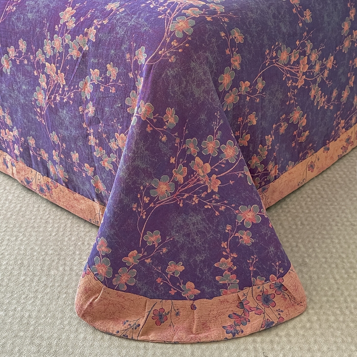 91家纺网 家纺一手货源 找家纺 云天家纺 2026新款A类全棉纯棉色织提花双层纱纽扣款四件套 梅花深紫（套版）