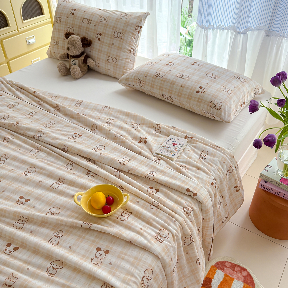 91家纺网 家纺一手货源 找家纺 弗苓家纺 2026新款麻绳款锦氨凉感丝夏被夏凉被空调被 线条狗