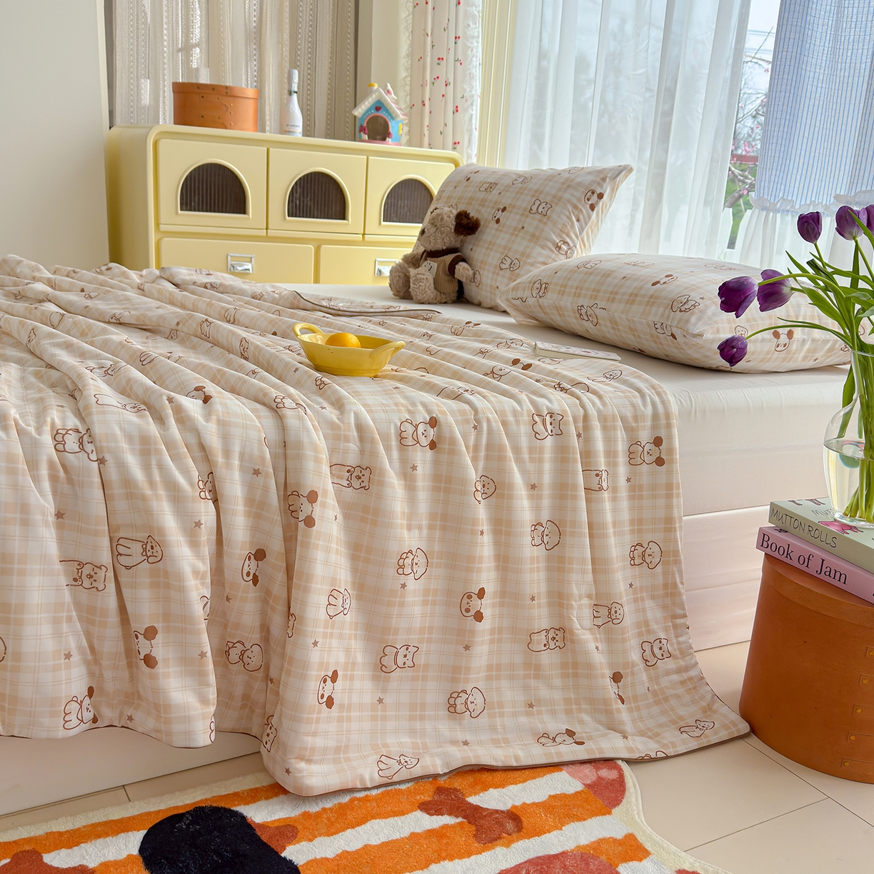 91家纺网 家纺一手货源 找家纺 弗苓家纺 2026新款麻绳款锦氨凉感丝夏被夏凉被空调被 线条狗