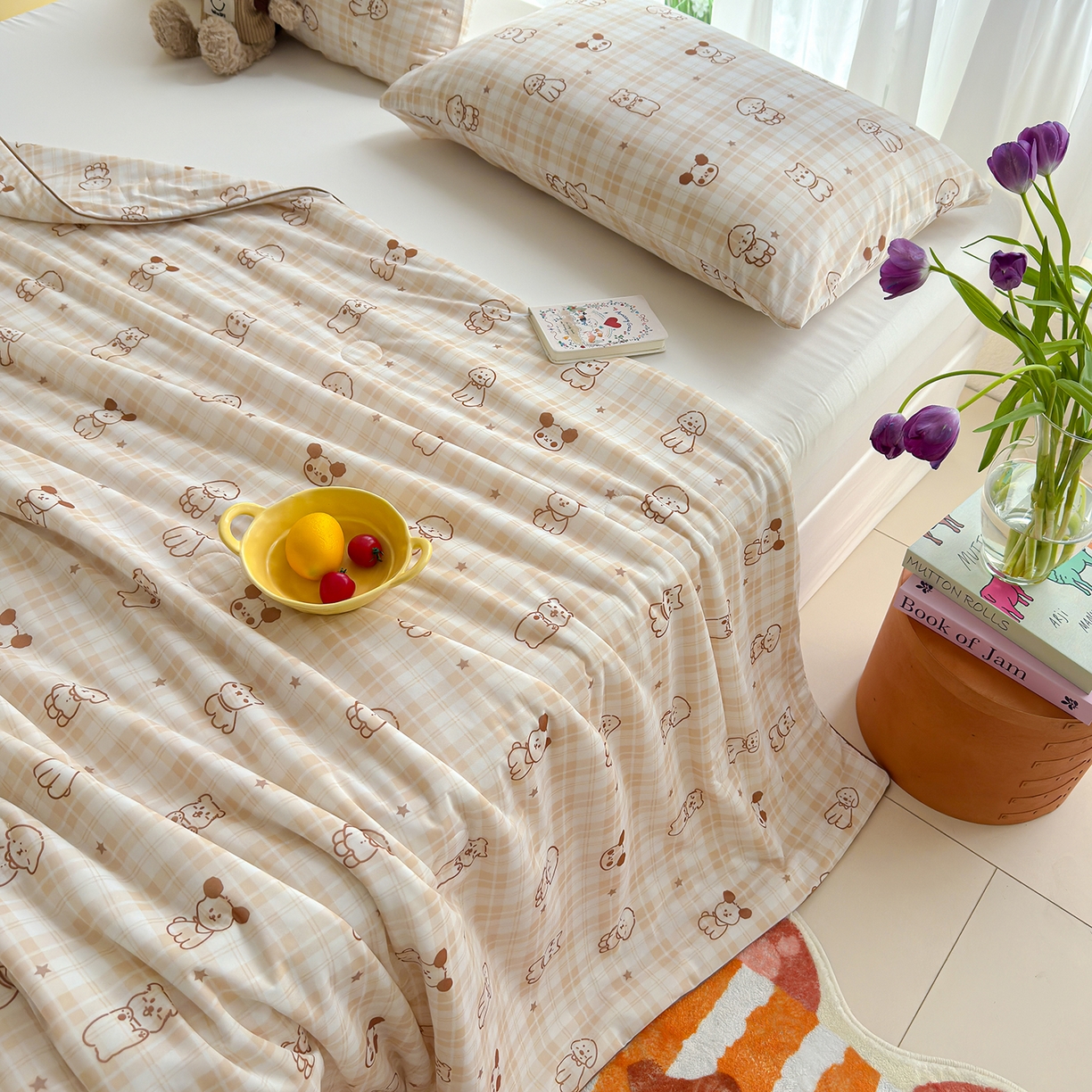 91家纺网 家纺一手货源 找家纺 弗苓家纺 2026新款麻绳款锦氨凉感丝夏被夏凉被空调被 线条狗