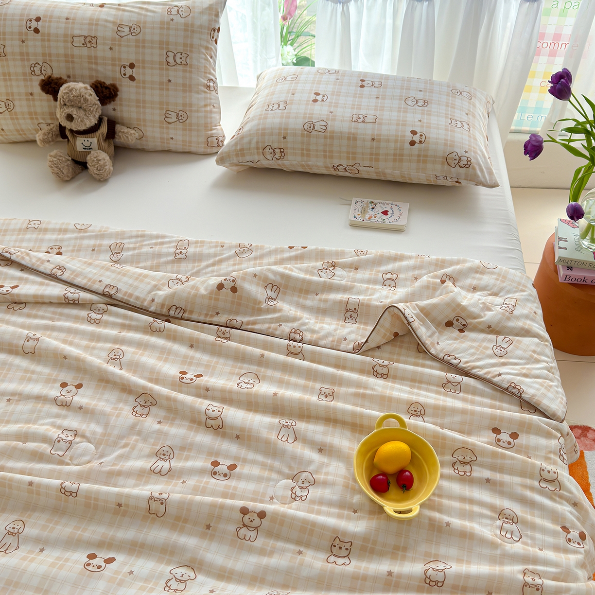 91家纺网 家纺一手货源 找家纺 弗苓家纺 2026新款麻绳款锦氨凉感丝夏被夏凉被空调被 线条狗