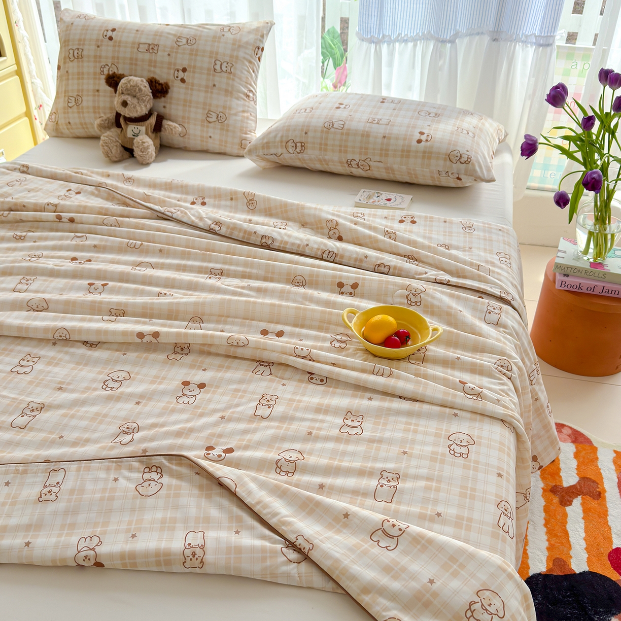 91家纺网 家纺一手货源 找家纺 弗苓家纺 2026新款麻绳款锦氨凉感丝夏被夏凉被空调被 线条狗